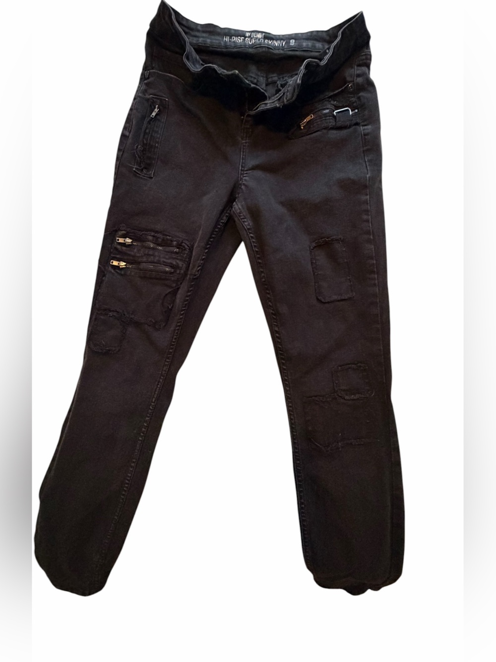HT denim Black Skinny Jeans with Patch & Zip Details (008)